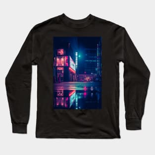 Neon Tokyo Reflection Red and green lights on the streets Long Sleeve T-Shirt